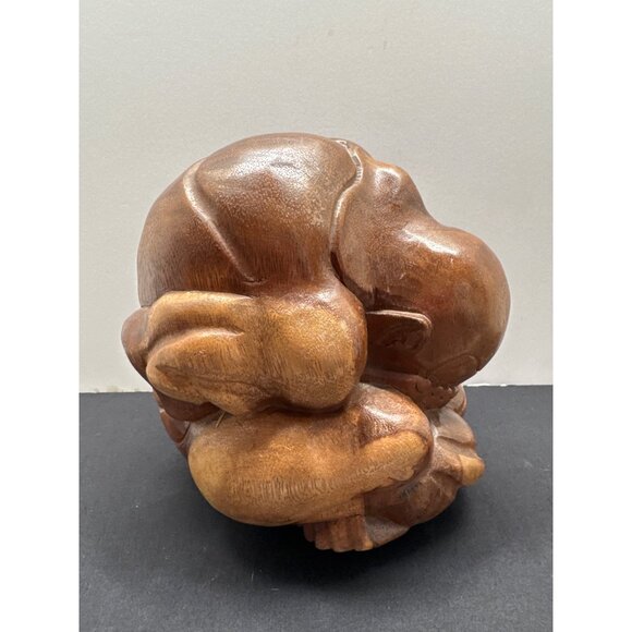 Hand-Carved Smooth Wooden Weeping Crying Buddah 8” Solid Yogi Sculpture Sorrowfu - Picture 2 of 11